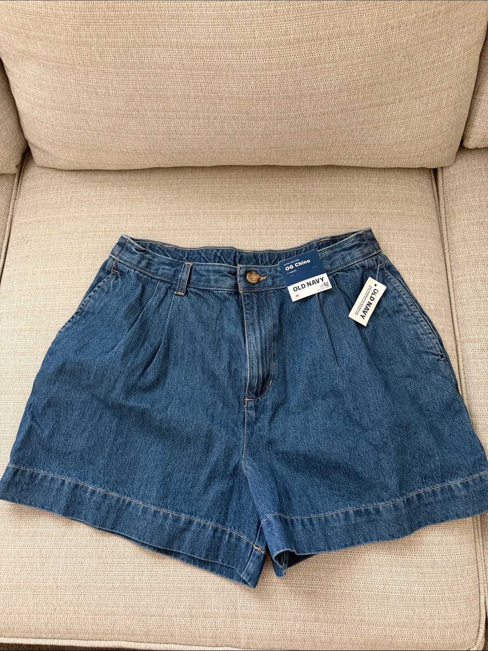 Old Navy Mid-Blue Denim Shorts with Pleated Front